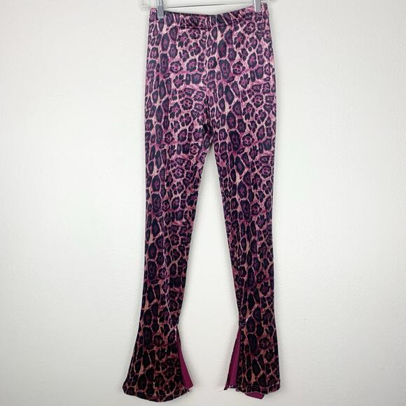 Akira Pants Women Small Velvet Flare Leopard Print Pull-on Stretch Purple Velour - Picture 1 of 9